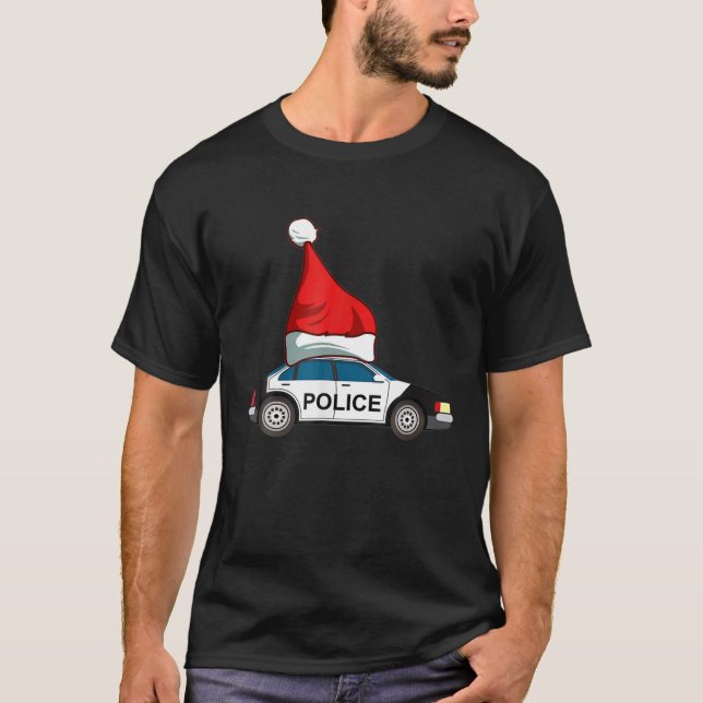 Camiseta Carro da Polícia T Natal Santa Hat Themed Tee (Frente)