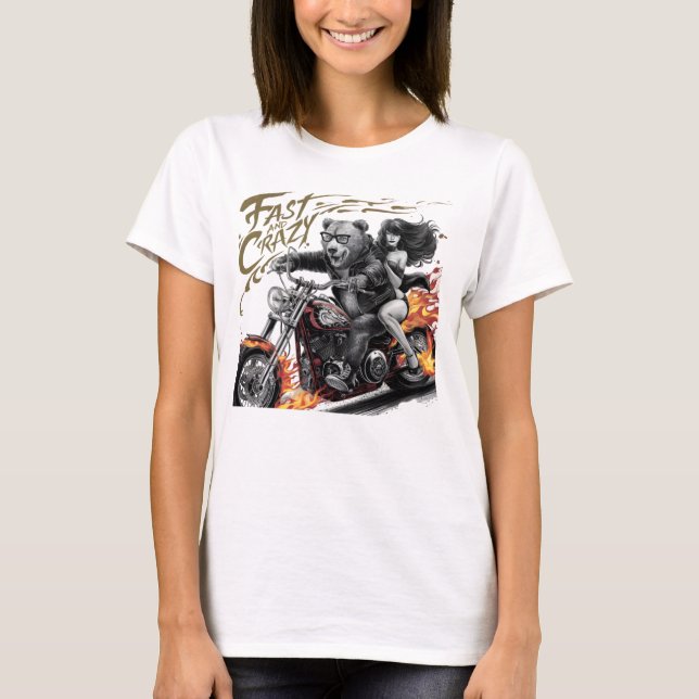 Camiseta Carro das Liberdades: Mulher em Moto (Frente)