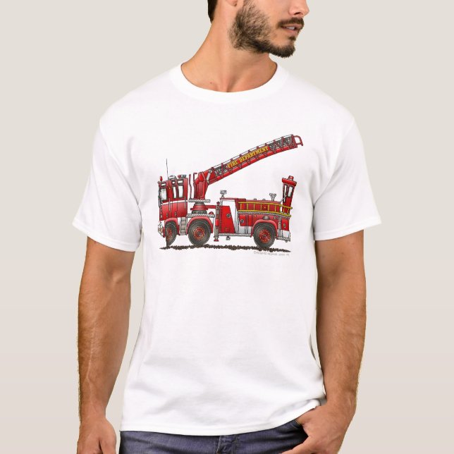 Camiseta Carro de bombeiros de gancho e de escada (Frente)