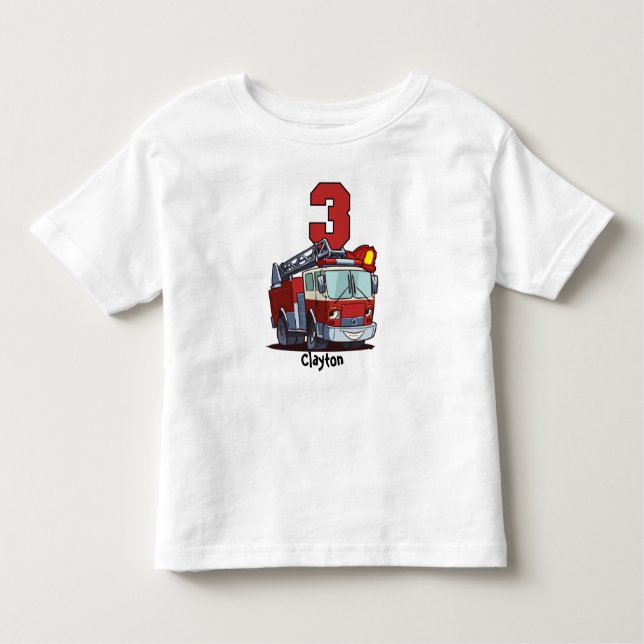 Camiseta Carro de bombeiros do aniversário de 3 anos (Frente)