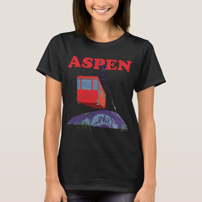 Camiseta Carro de Cabo de Aspen Vermelho Esqui Viagem Retro (Frente)