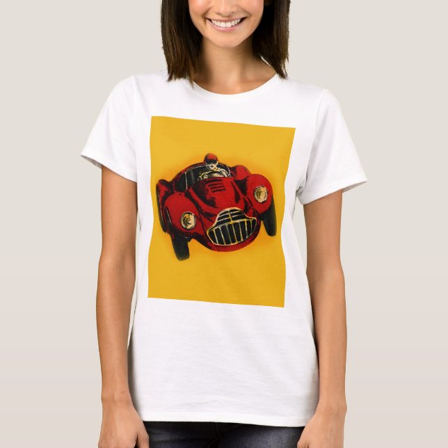 Camiseta Carro de Corrida Automática Antigo Amarelo Vermelh (Frente)