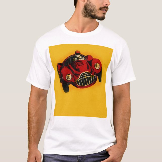 Camiseta Carro de Corrida Automática Antigo Amarelo Vermelh (Frente)