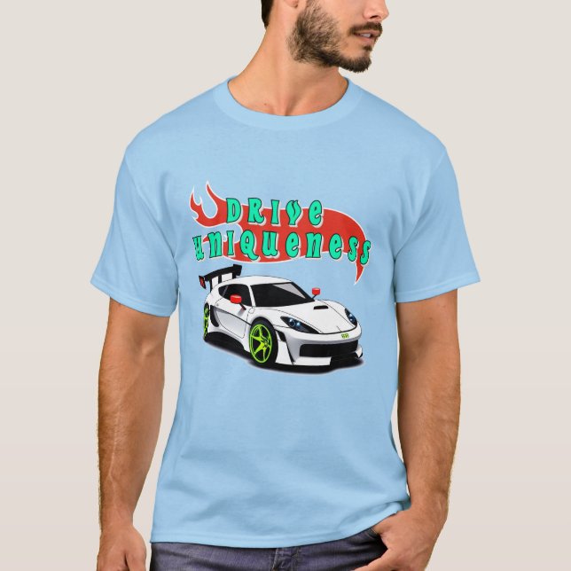 Camiseta Carro de Corrida Branco Elegante com Acentos Neon  (Frente)