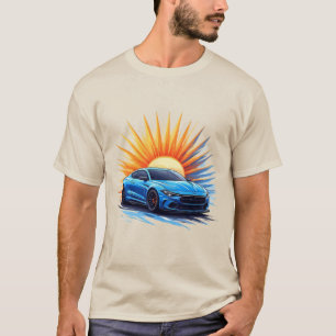 Camiseta Carro de Corrida Esportivo Azul Estilo de Moviment