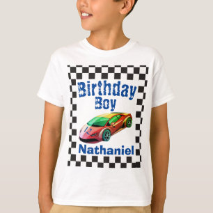 Camiseta Carro de Corrida Esportivo Infantil de Aniversário