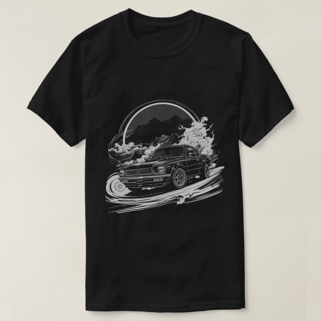 Camiseta Carro de deriva com trilhos de fumaça (Frente do Design)