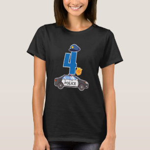 Camiseta Carro de Polícia Infantil 4. º Aniversário 4 anos