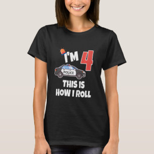 Camiseta Carro de Polícia Infantil 4. º Aniversário 4 anos
