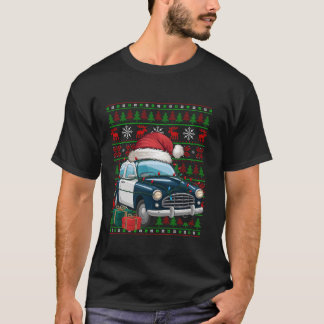 Camiseta Carro de Polícia Xmas Luz Ugamente Santa Hat Carro