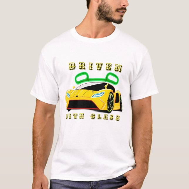 Camiseta Carro Desportivo Amarelo Futuro Com Elementos Neon (Frente)