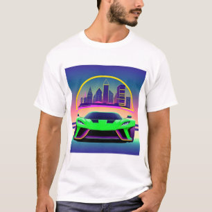 Camiseta Carro desportivo futurista em paisagem urbana vibr