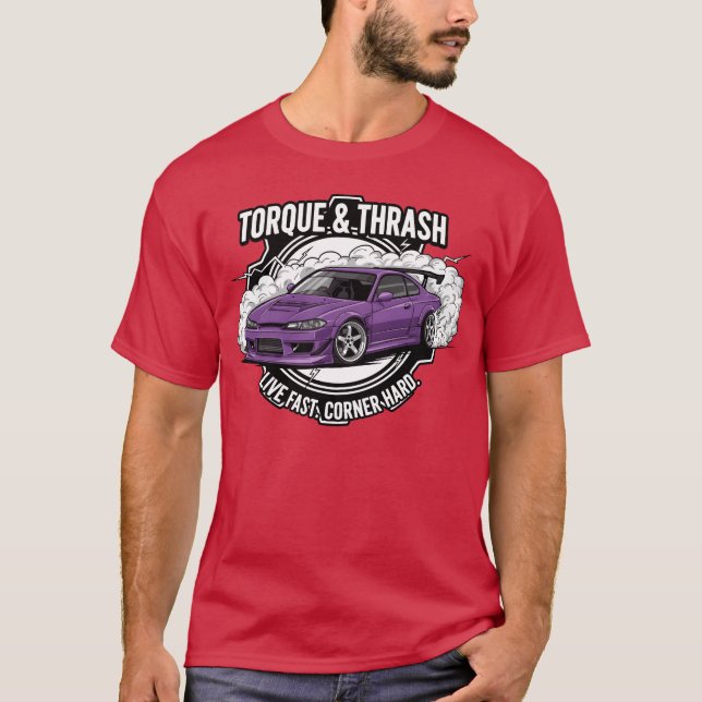Camiseta Carro Drift Roxo com amigos Lema de Velocidade ami (Frente)
