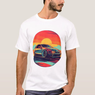 Camiseta Carro Esportivo Estilo Retrô com Fundo de Pôr do S