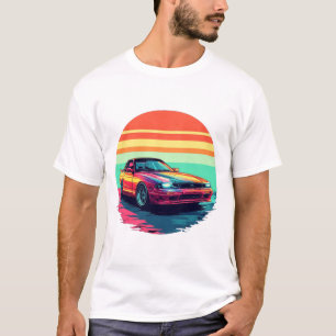 Camiseta Carro Esportivo Estilo Retrô com Fundo de Pôr do S