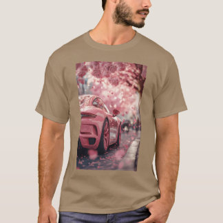 Camiseta Carro Esportivo Rosa Flores de Cerejeira retrô
