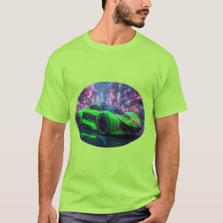 Camiseta Carro Esportivo Verde Futurista em Cidade Urbana I