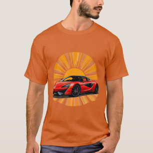 Camiseta Carro Esportivo Vermelho com Fundo de Explosão Sol
