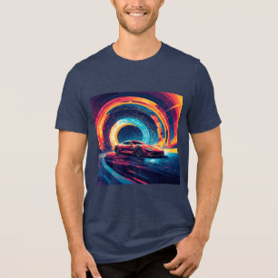 Camiseta Carro Esportivo Vibrante em Arte Abstrata Dinâmica