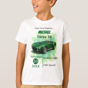 Camiseta Carro Festa de aniversário Verde de 10 anos