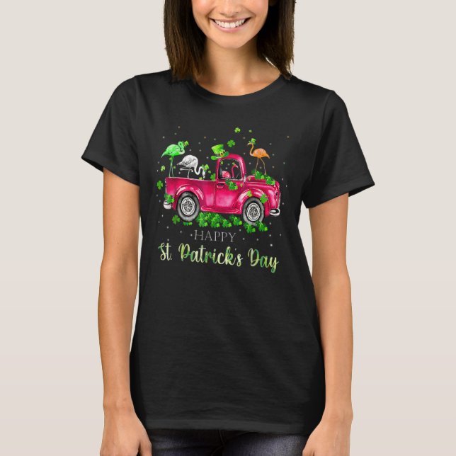 Camiseta Carro Flamingo Cachorro Rua Verde Dia de Patrick (Frente)