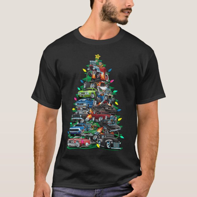 Camiseta Carro Loucura Árvores De Natal Carros Musculares E (Frente)