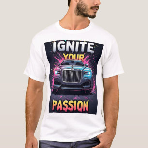 Camiseta Carro Luxuoso Gráfico Ousado e Salpico de Cor Dinâ