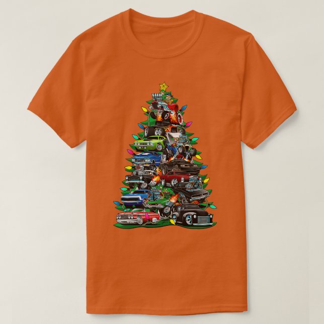 Camiseta Carro Madness Árvore de Natal Carros Musculares Cl (Frente do Design)