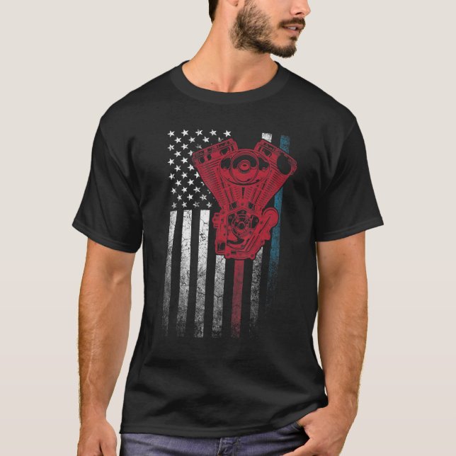 Camiseta Carro Mecânico 4 De Julho American Flag Usa Ameri (Frente)