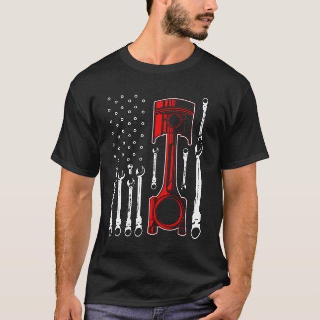 Camiseta Carro Mecânico Patriótico Americano Dão Pisto (Frente)