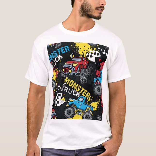Camiseta Carro monstro: padrão infantil Abstrato (Frente)