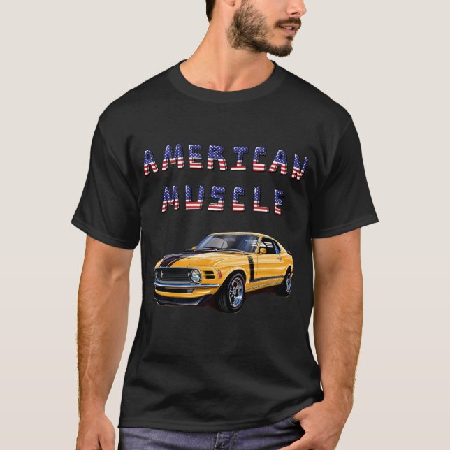 Camiseta Carro Muscular Americano Clássico Amarelo (Frente)