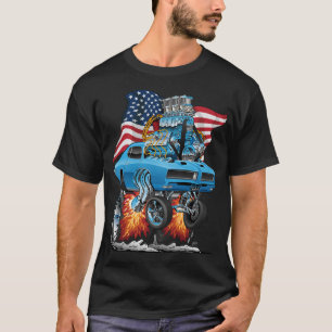 Camiseta Carro Muscular Americano, Patriótico, com Bandeir