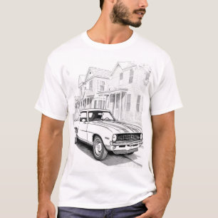 Camiseta Carro Muscular Clássico de Arte de Linha