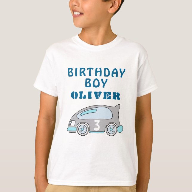 Camiseta Carro Raça Corajoso Azul Aniversário Garoto Convid (Frente)