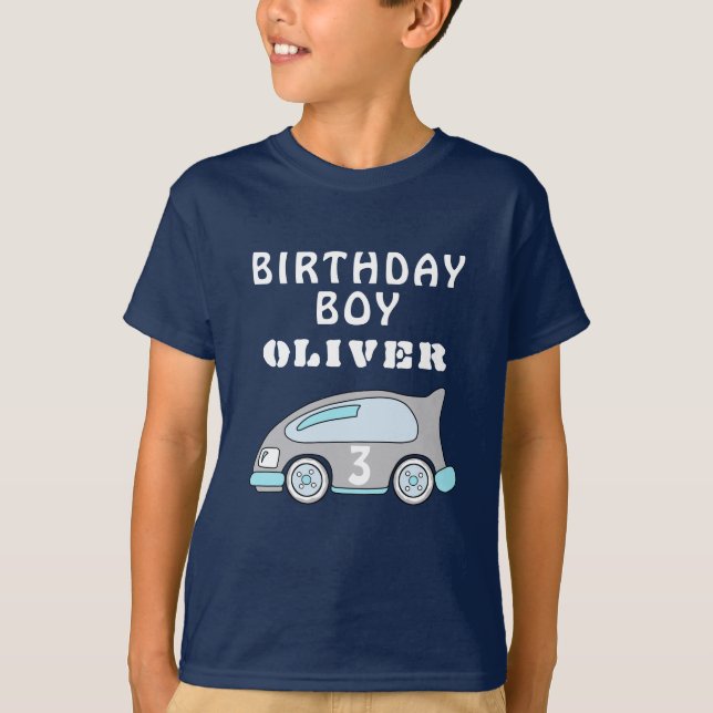 Camiseta Carro Raça Corajoso Azul Aniversário Garoto Convid (Frente)