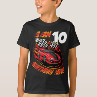 Camiseta Carro Race 10º Aniversário Garoto de 10 Anos