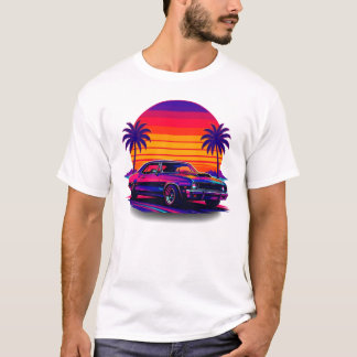 Camiseta Carro Retro e Pôr do Sol