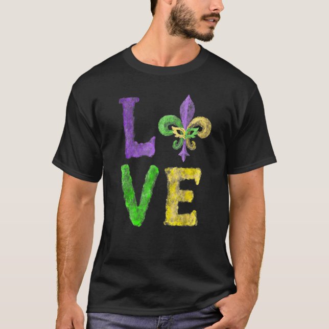 Camiseta Carro Único Fluer De Lis Mardi Gras LOVE Desenhado (Frente)