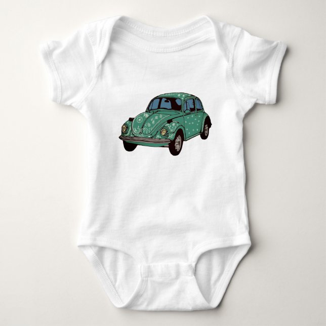 Camiseta Carro Verde, Retro Automático, Bela Arte (Frente)