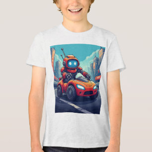Camiseta Carro Vermelho de Robô Futurista Cidade Neon Crian