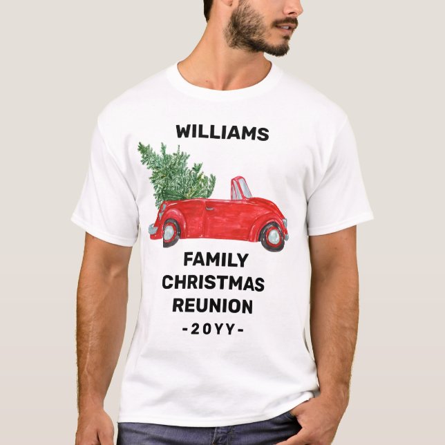 Camiseta Carro Vermelho Personalizado da Reunião de Natal d (Frente)