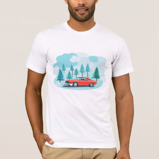 Camiseta Carro vintage de árvores e nuvens