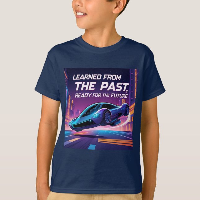 Camiseta Carro Voador Futurista com Citação Inspiradora (Frente)