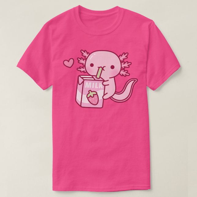 Camiseta Carroçaria com leite de Bebendo Axolotl de morango (Frente do Design)