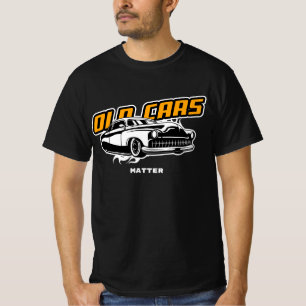 Camiseta Carros Antigos Importam Dourado Gráfico Baixo e En