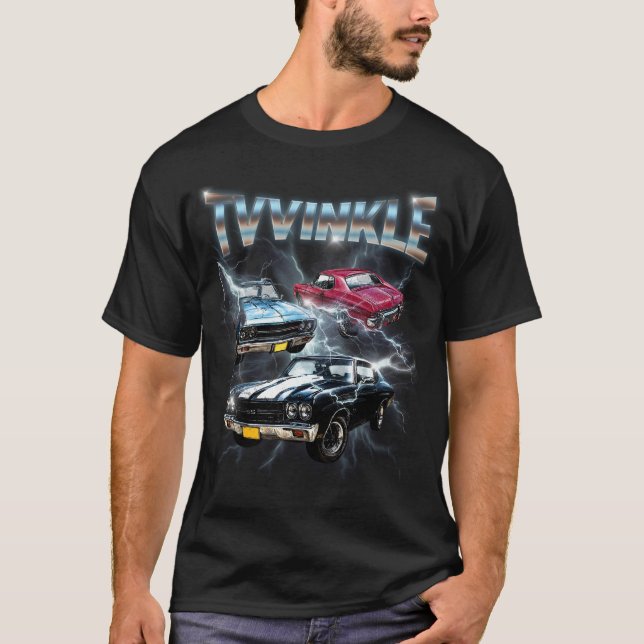 Camiseta Carros Clássicos Americanos com Design de Relâmpag (Frente)