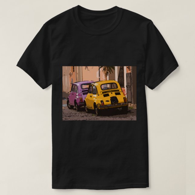 Camiseta Carros clássicos italianos Fiat 500 em Roma Itália (Frente do Design)