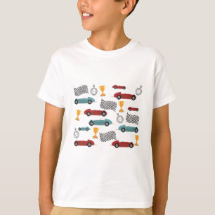Camiseta Carros de Corrida Clássica Azul e Vermelho Rápido