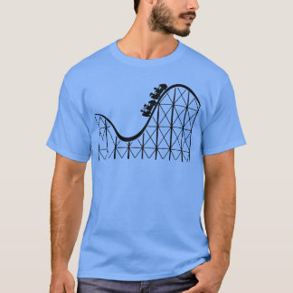 Camiseta carros de montanha-russa nos trilhos em uma aventu